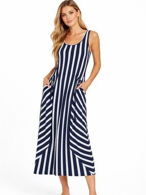 m made in italy Blue & White Stripe Cinch Dress Size S